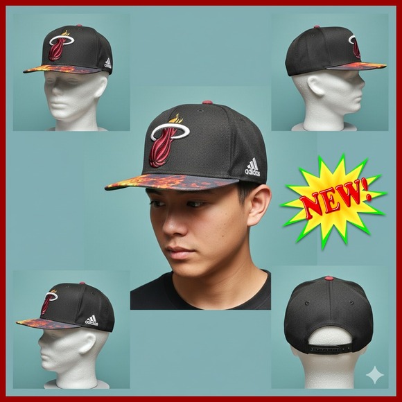 NEW Miami Heat NBA Adidas Basketball Visor Cap Hat Fire Flame Print Sports - Picture 1 of 13